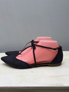 Boden Blue Suede T-Strap Pointed Flats Size 39.5